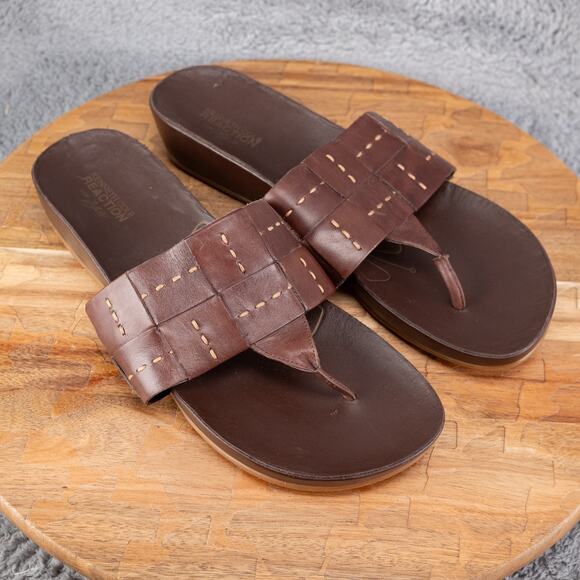 Kenneth Cole Leather Greek Thong Sandal Floral Womens Size 11 - Picture 1 of 6